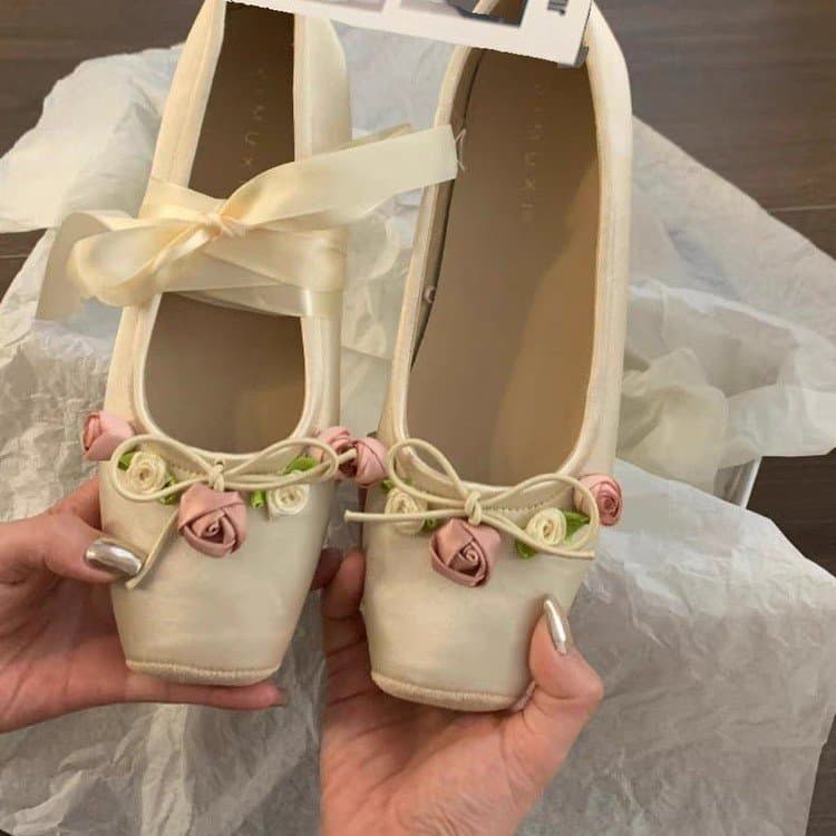 French Thick Heel Mary Jane Shoes for Women 2024 New Summer Square Toe Shallow Mouth Versatile Ballet Shoes Retro Style
