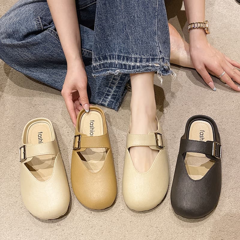 Soft-Soled Toe-Cap Slippers for Women's Outer Wear 2025 Spring & Fall Fashion New Flats-Soled Pregnant Women's Slip-On Lazy Half-Cup Shoes