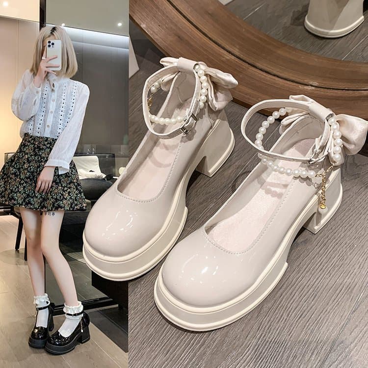2025 New Round Toe Mary Jane Shoes Thick Heel High Heel Sweet Princess Shoes