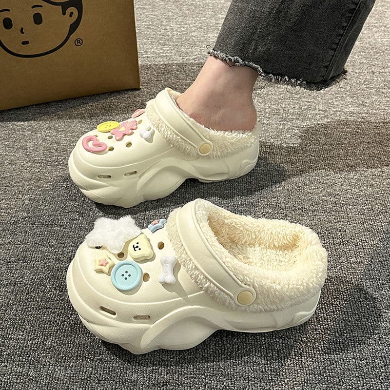 2025 Winter Eva Plus Velvet Croc Shoes Women's Outerwear Student Dormitory Cute Warm Sweating Dog Cotton Slippers for Women