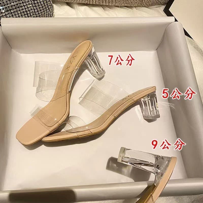 2024 New Style Women's Transparent Sandals for Outer Wear Women's Thick Heel High Heels Crystal Heel Sexy Sandals for Women