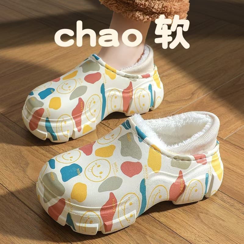 Autumn and winter outdoor cute cotton shoes Korean women's non-slip waterproof fleece-lined warm cotton slippers thick-soled cotton shoes