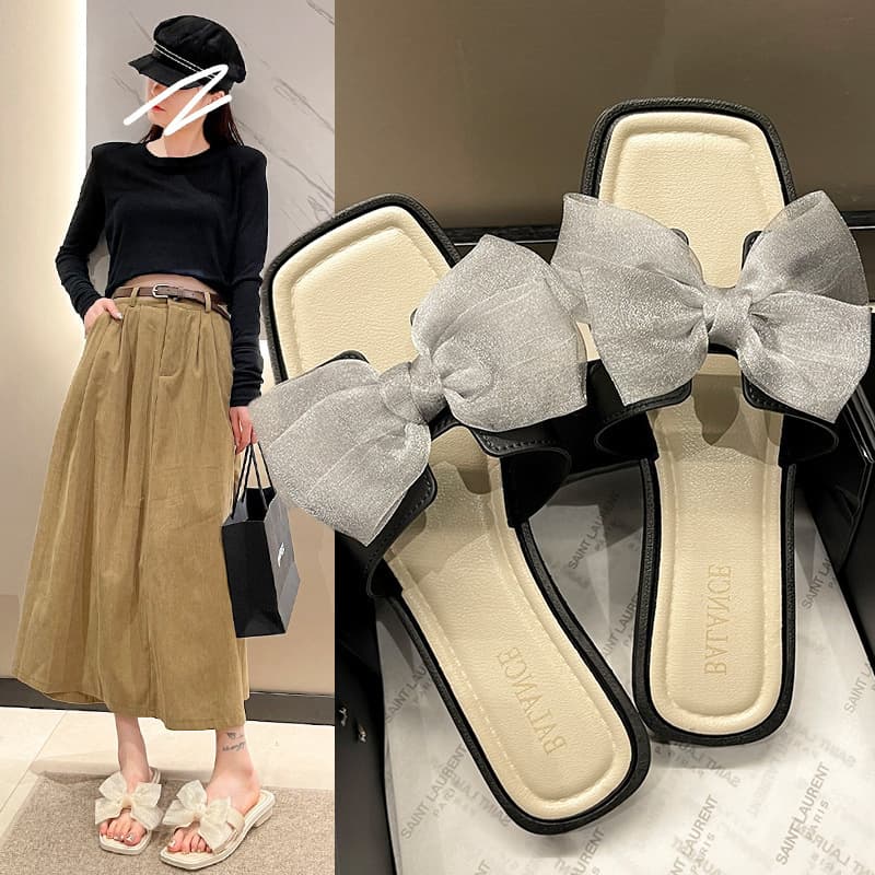 Bow Slippers for Women 2025 Summer New Outer Wear Sandals Fairy Style Slippers Fashionable Versatile Beach Sandals