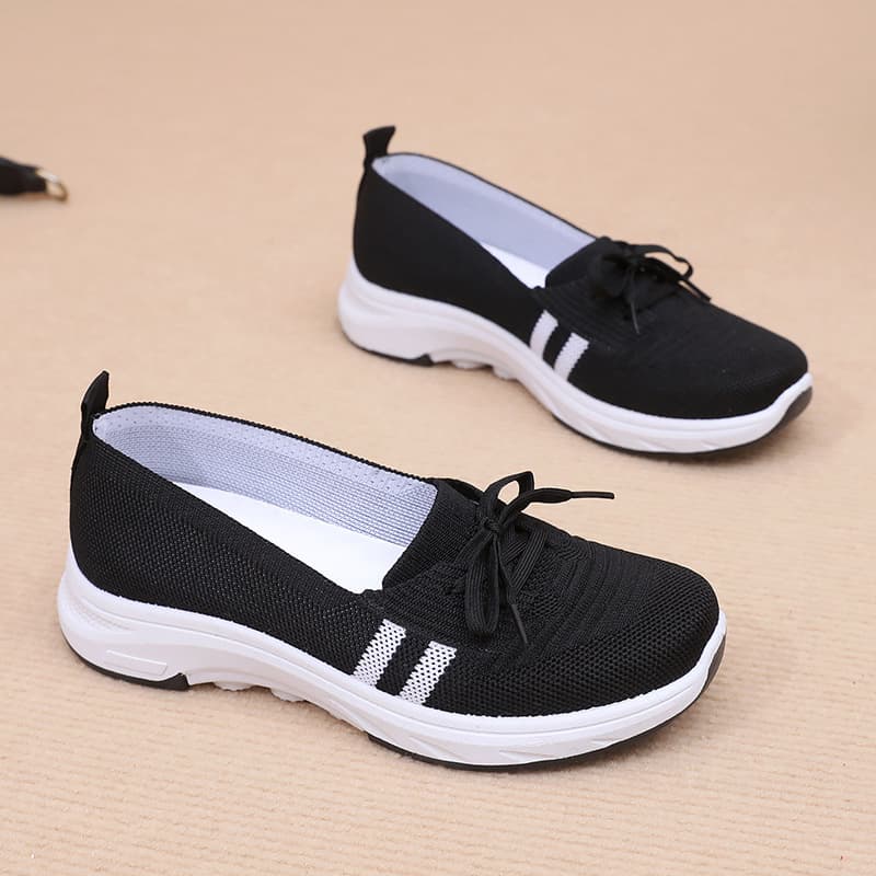 Mom's Shoes, Fly-Knit Fabric Slip-On Loafers, Shallow Mouth, Soft Sole, Comfortable, Stylish, Versatile, Casual, Lightweight Women's Shoes