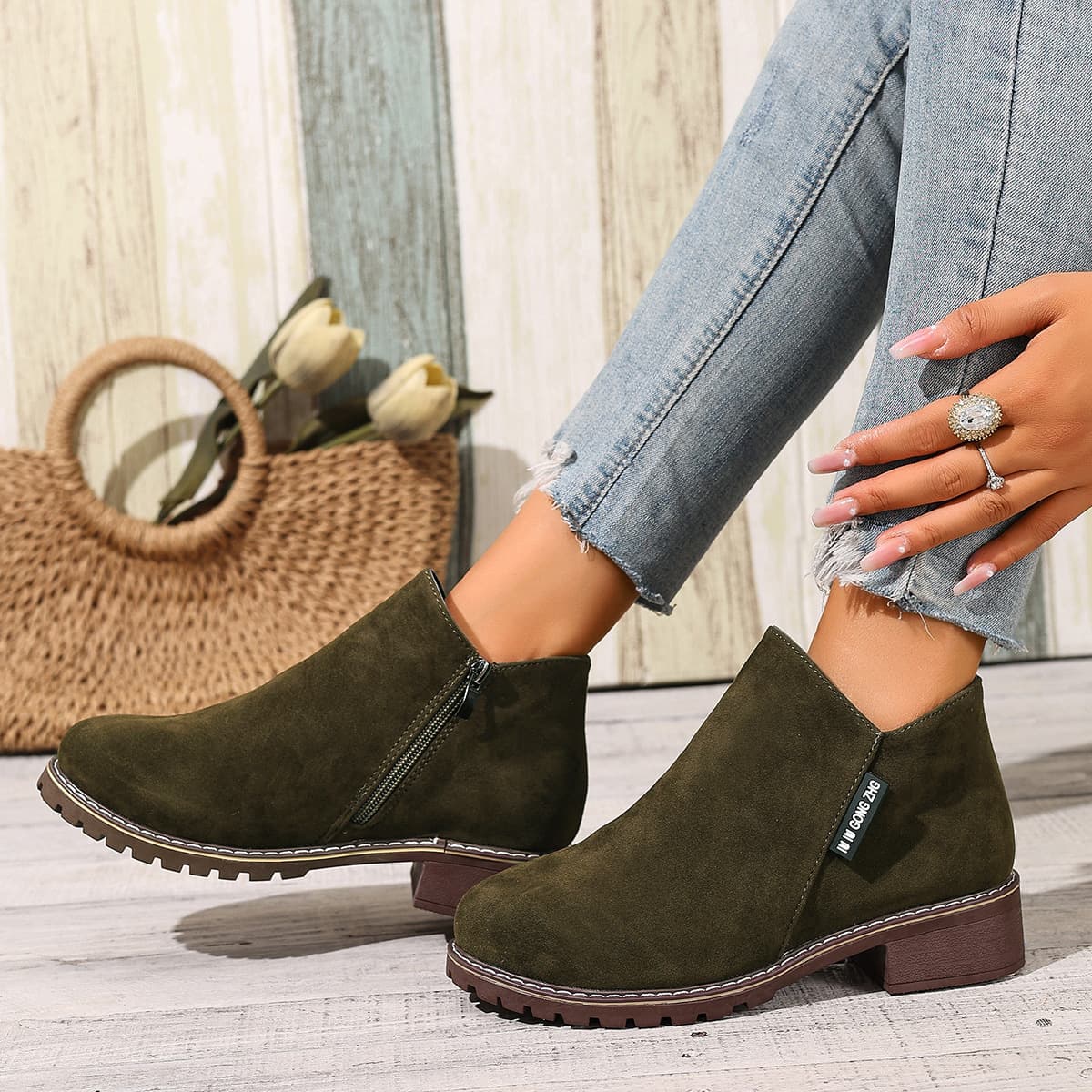 2025 Women's Boots Autumn and Winter Frosted Square Heel Korean Style Boots Women's Versatile Casual Large Size Short Boots Women's Export Short Boots