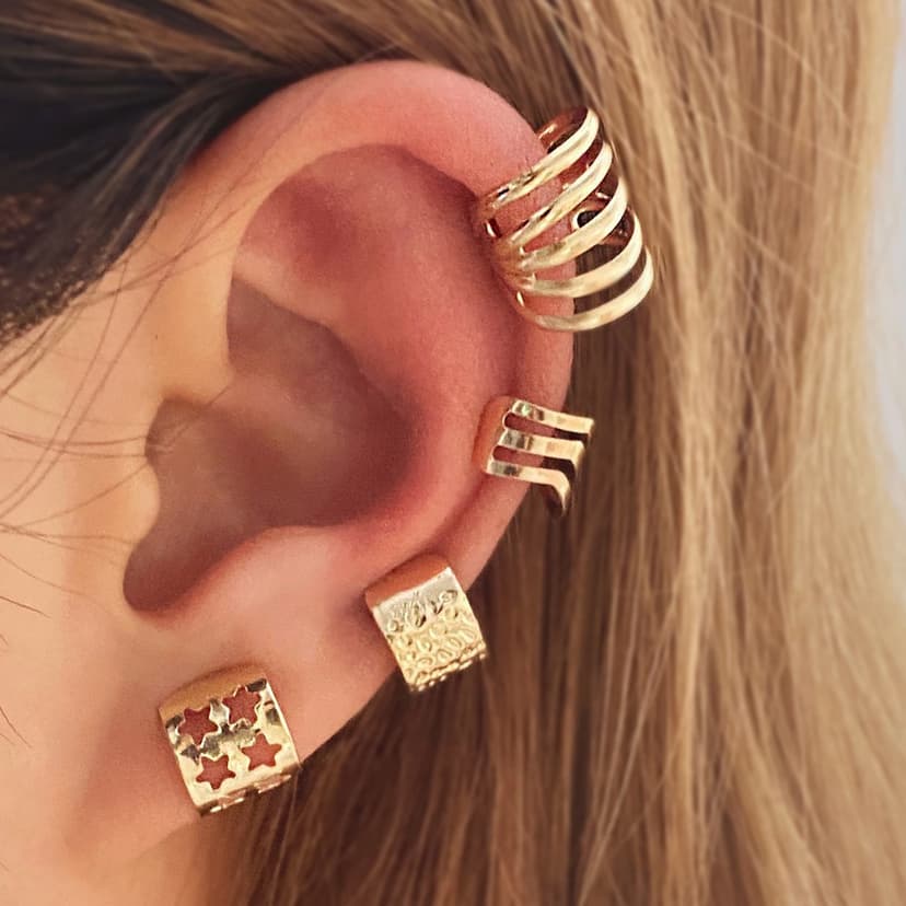 Cross-border hot-selling creative simple personality design feeling gold without ear hole stars hollow ear bone clip C type 4 piece set iron