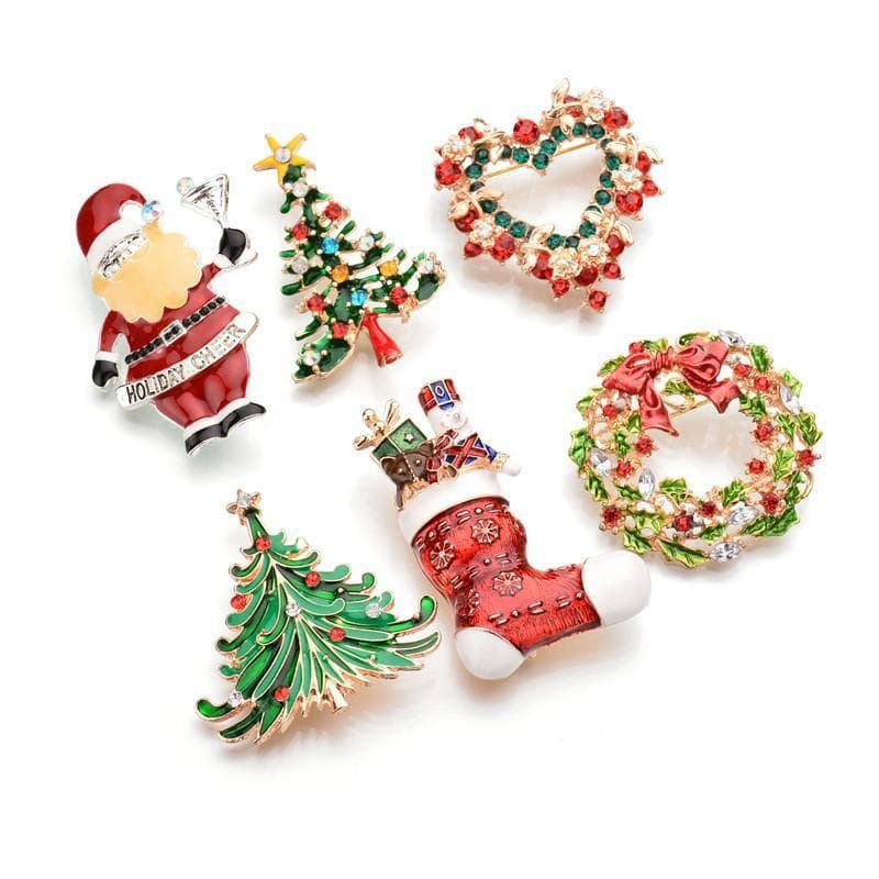 European and American Personalized Christmas Love Bow with Diamonds Cute Brooch Cross-Border Fashion Design Christmas Tree Brooch for Women