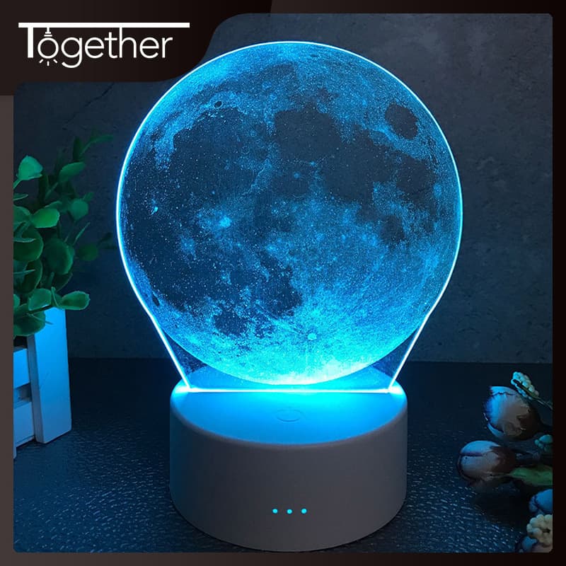 Moon 3D Graphic Lamp Bluetooth App Bedroom Night Light Alarm Clock Adjustable Image 4D Graphic Small Table Lamp Creative Night Light