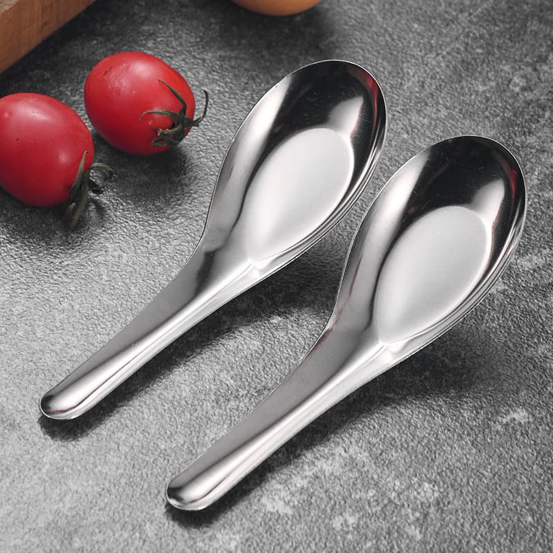 Classic Chinese Retro Stainless Steel Flat Spoon, Standable Bow Spoon, Short Handle Deepened Spoon, Household Kitchen Spoon