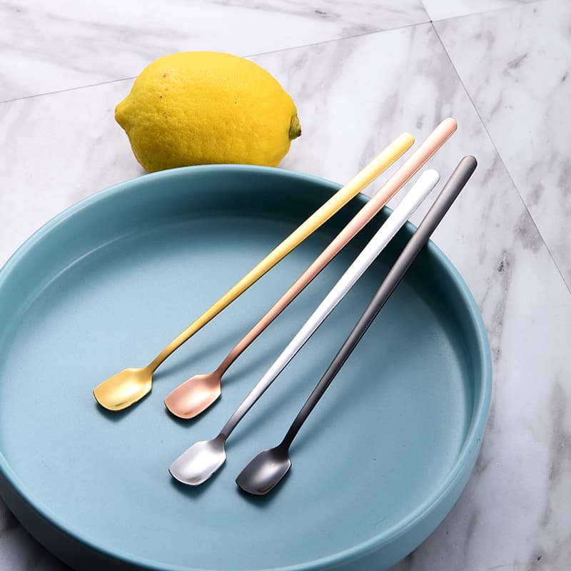 Electroplated Color Creative Square-Head Stainless Steel Ice Spoon Mug Spoon Restaurant Long-Handled Coffee Spoon for Stirring Wholesale